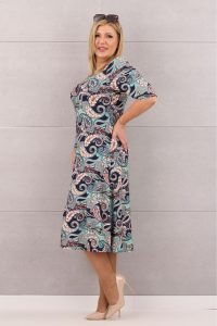 Wzorzysta rozkloszowana kolorowa sukienka orientalny wzór