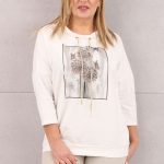 Bluzka z wiązanym dekoltem biała z nadrukiem