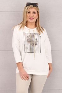 Bluzka z wiązanym dekoltem biała z nadrukiem