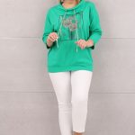 Bluzka z wiązanym dekoltem zielona z nadrukiem