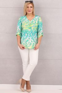 Bluzka damska zakładany dekolt zielona