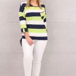 Bluzka w paski z wiązaniem na dole limonkowo-granatowa