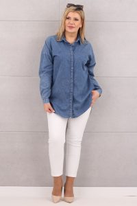 Ciemna koszula jeansowa damska oversize