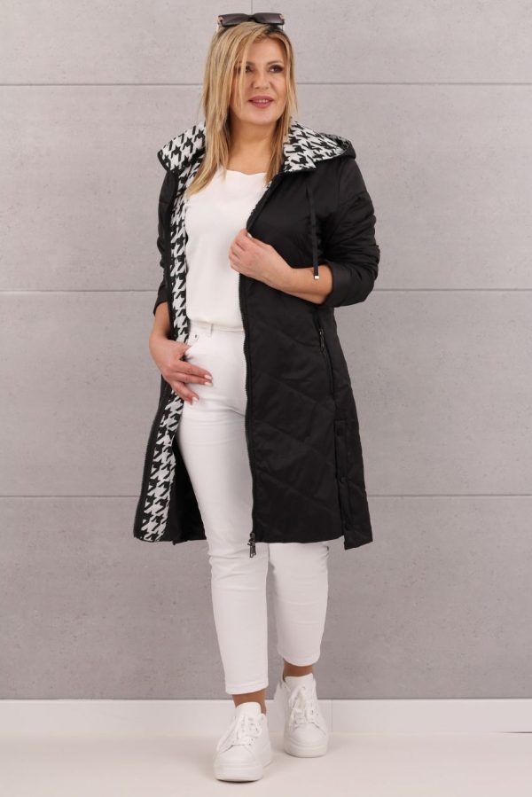 Długa kurtka przejściowa płaszcz pikowany czarny