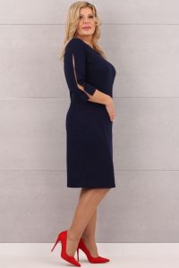 Gładka sukienka z rozcięciami granatowa