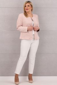 Żakiet z zamszu damski pudrowy róż