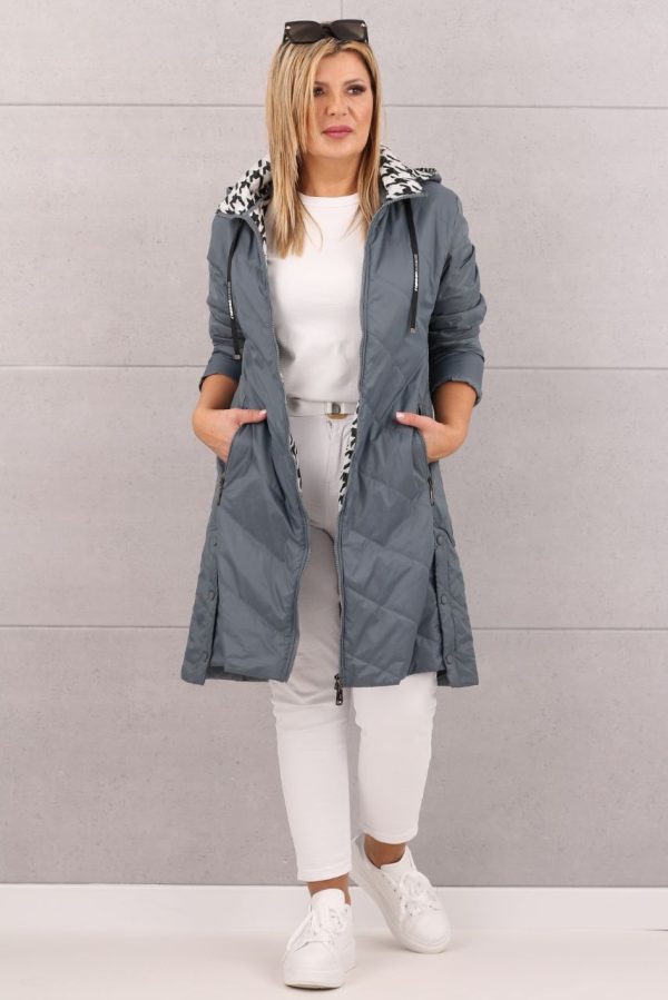 Długa kurtka przejściowa płaszcz pikowany morski