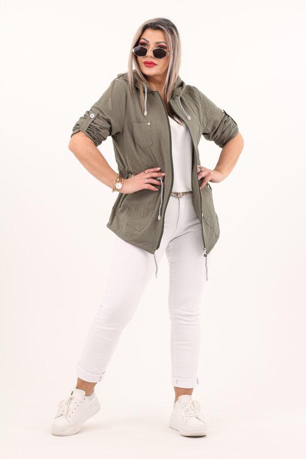 Lekka bawełniana parka damska khaki