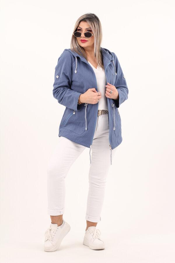 Lekka bawełniana parka damska niebieska