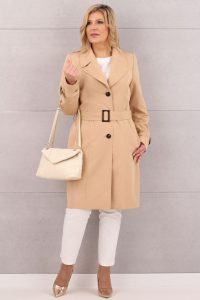 Elegancki płaszcz damski jednorzędowy camel