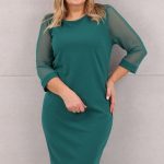 Gładka sukienka z siateczkowym rękawem zielona