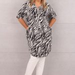 Tunika damska z kieszeniami czarno-biała