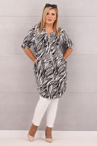 Tunika damska z kieszeniami czarno-biała
