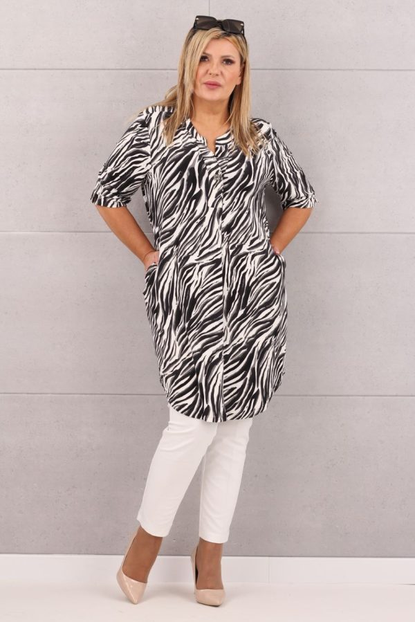 Tunika damska z kieszeniami czarno-biała