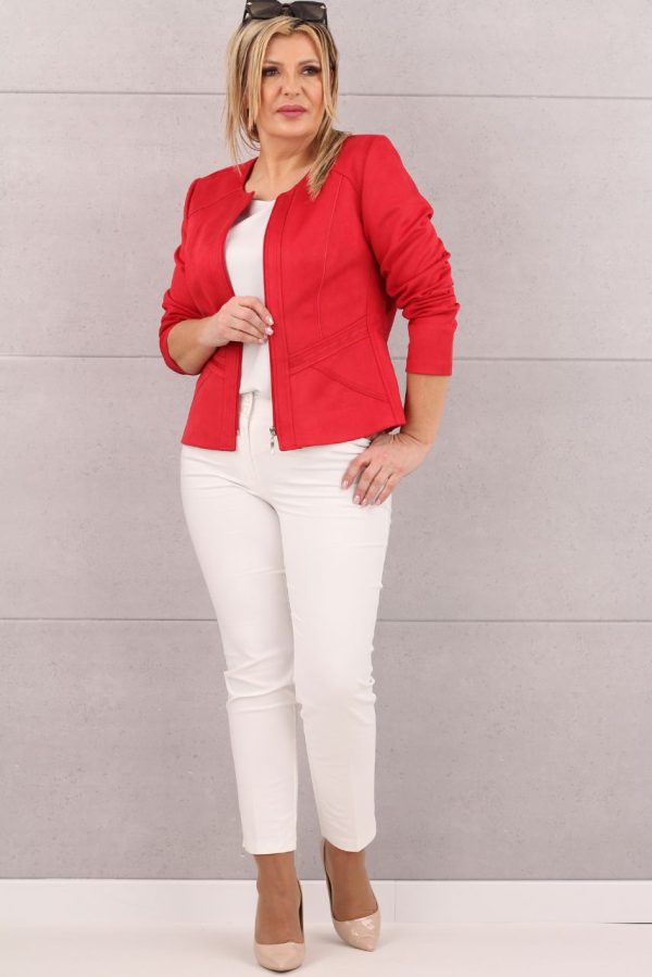 Żakiet z zamszu damski czerwony