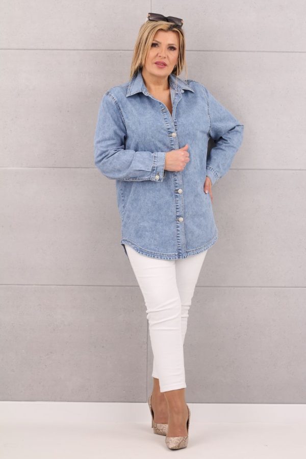 Koszula z ozdobnymi guzikami jasny jeans