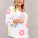 Bluzka z wiązaniem na rękawach biała w kwiaty