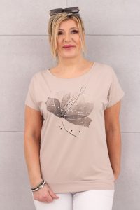 Bluzka oversize z nadrukiem kwiatowym beżowa