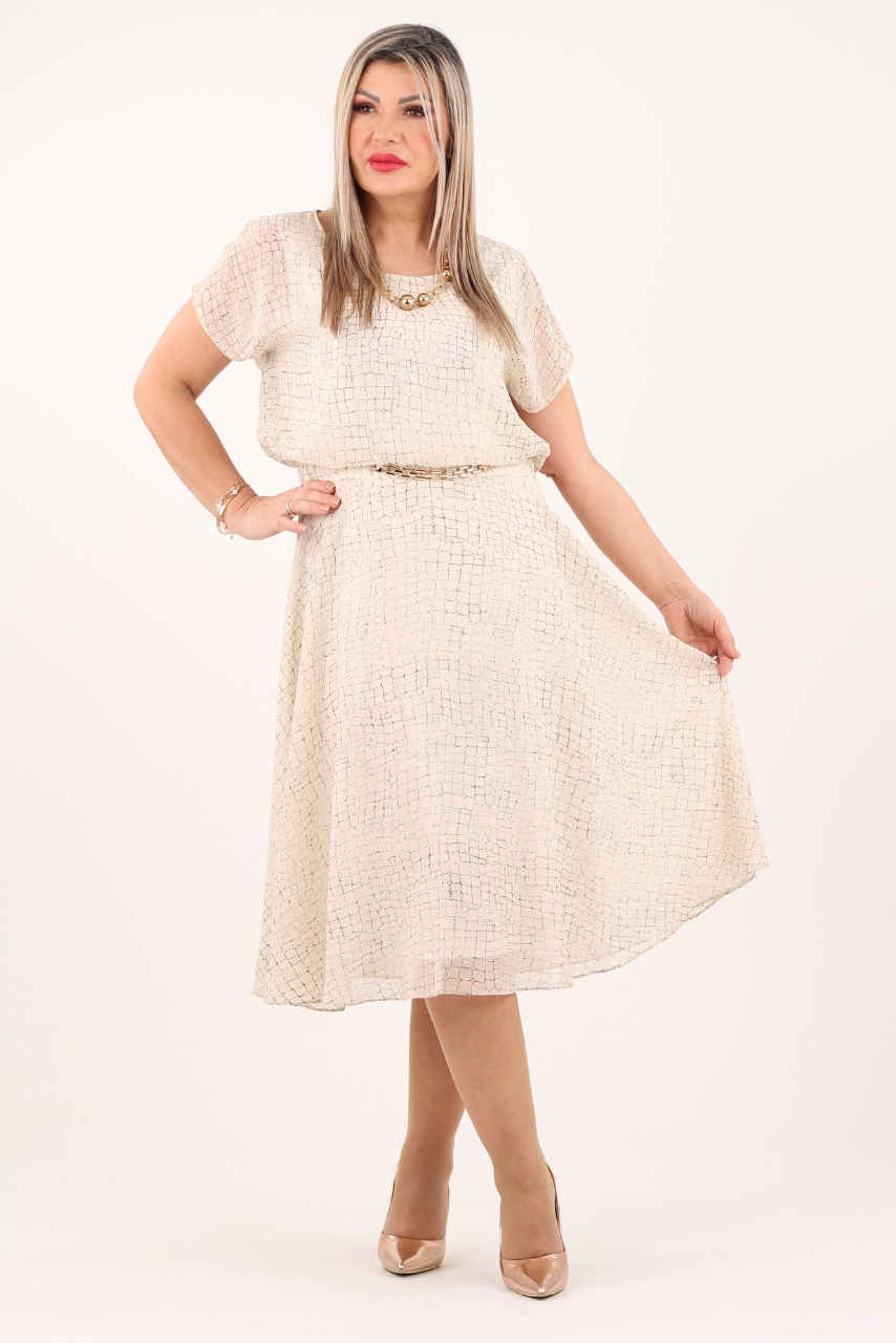 Beżowa szyfonowa sukienka z łańcuszkiem