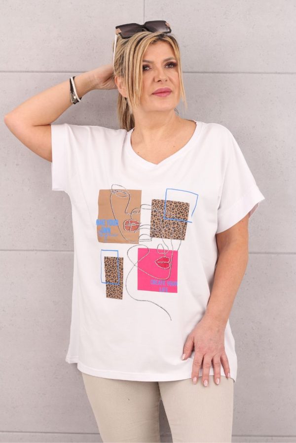 Luźna bluzka z twarzą biała