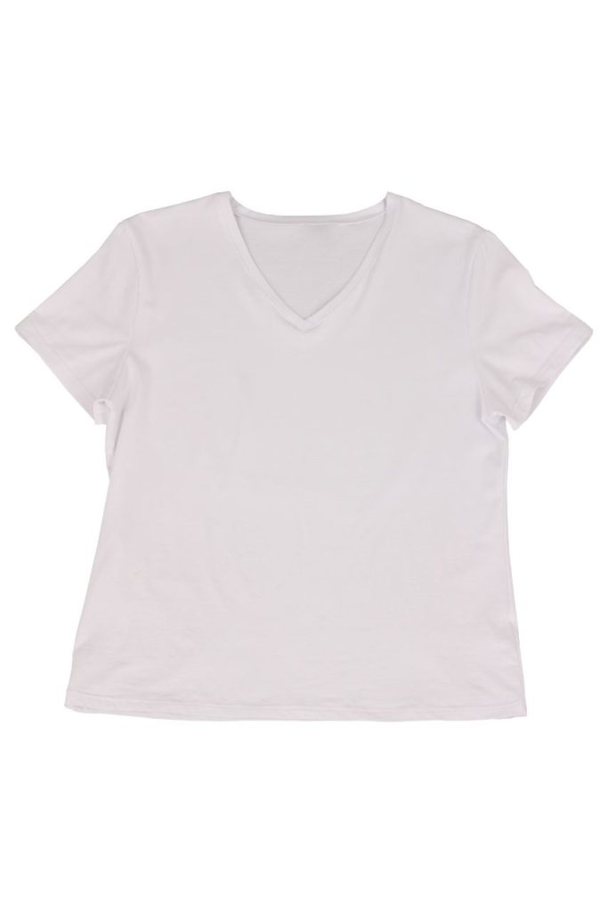 Biały t-shirt damski z dekoltem V