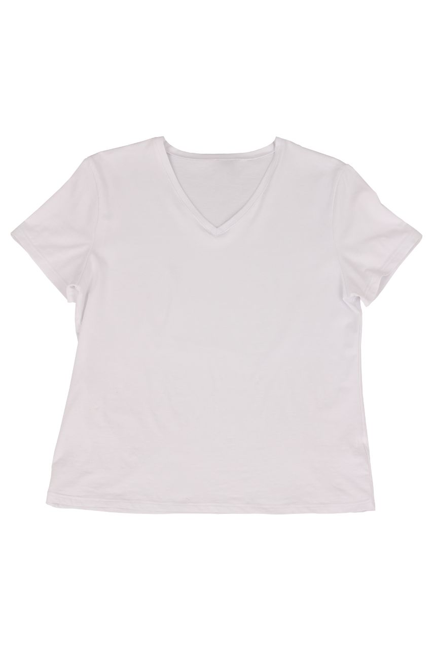 Biały t-shirt damski z dekoltem V