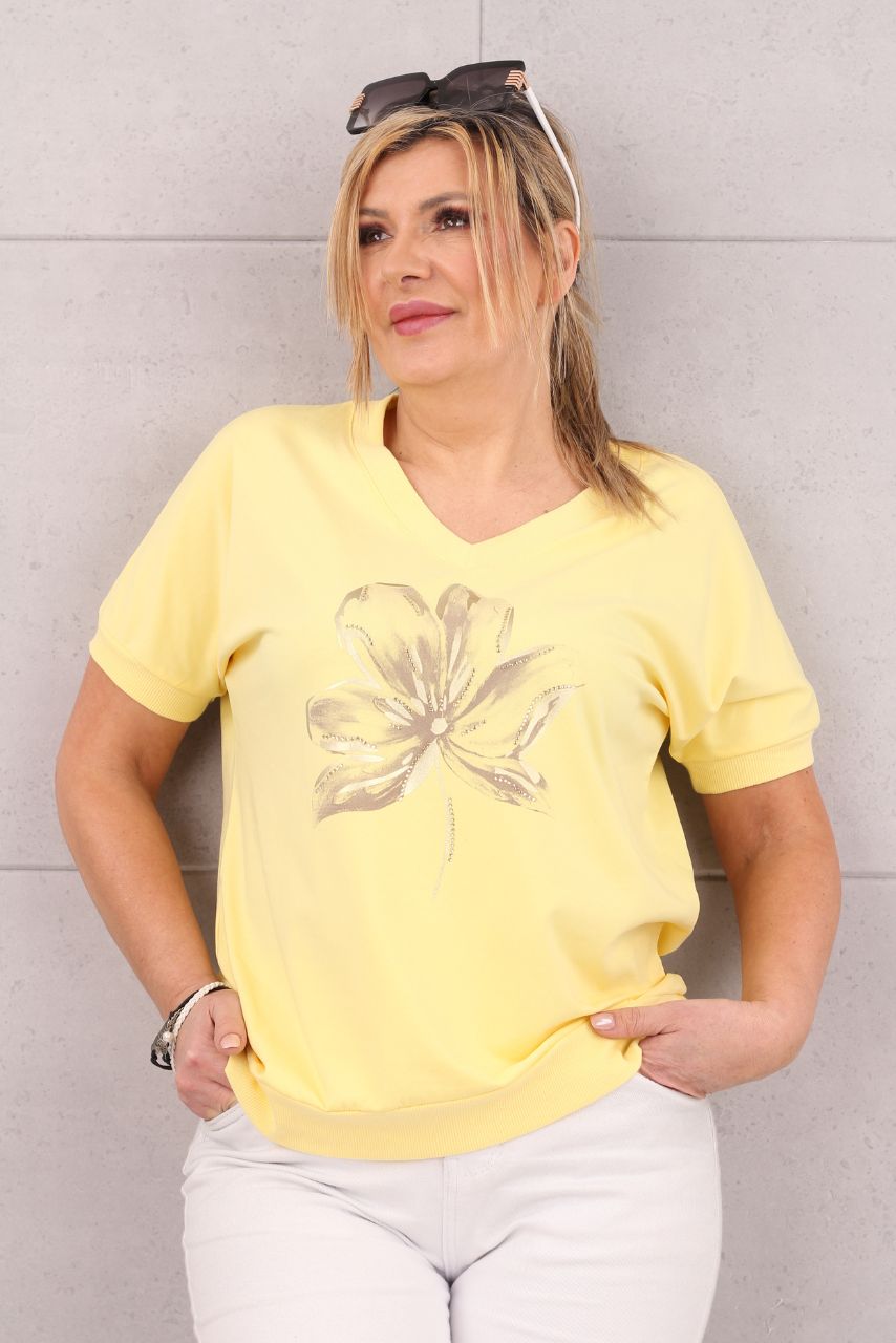 Bluzka damska plus size z kwiatem żółta