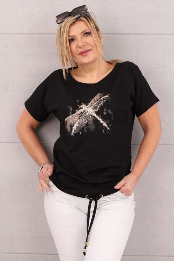 Bluzka damska plus size z ważką czarna