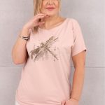 Bluzka damska plus size z ważką pudrowy róż