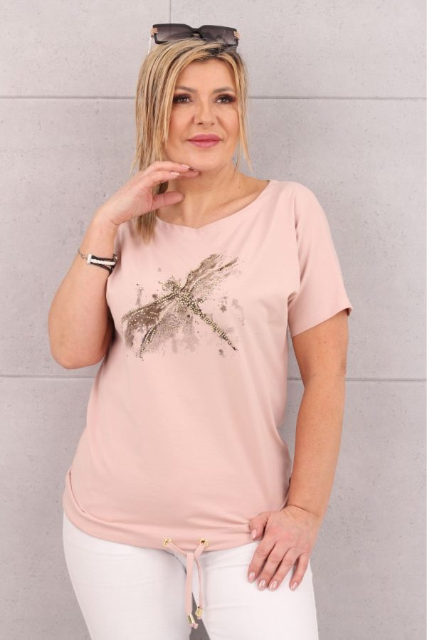 Bluzka damska plus size z ważką pudrowy róż