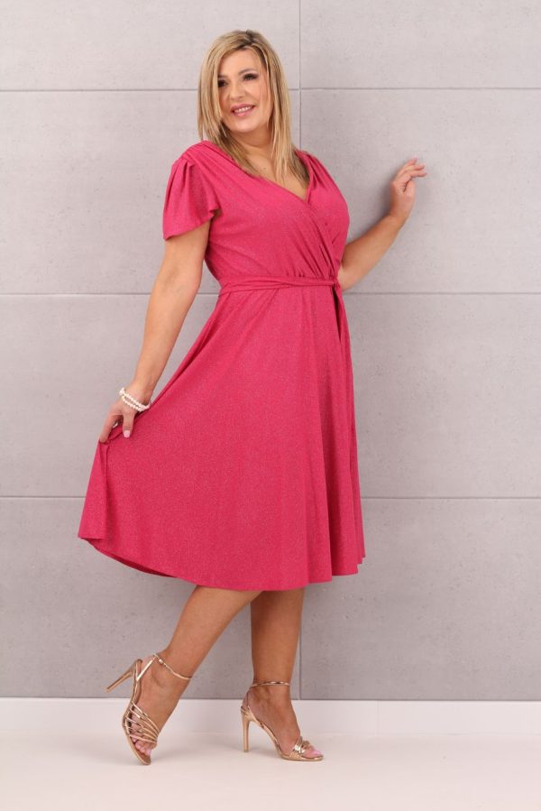 Brokatowa rozkloszowana sukienka fuksjowa