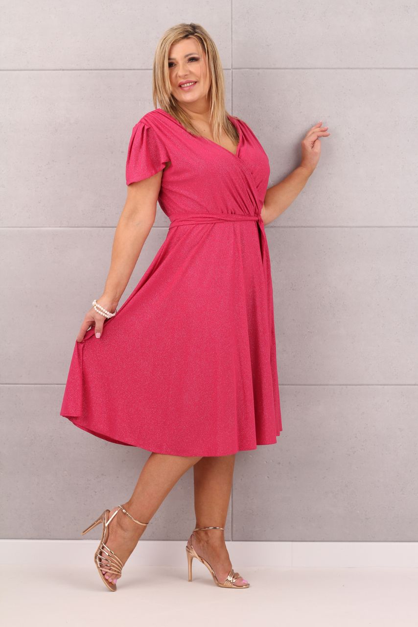 Brokatowa rozkloszowana sukienka fuksjowa