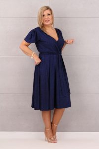 Brokatowa rozkloszowana sukienka granatowa