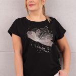 Bluzka oversize z nadrukiem kwiatowym czarna