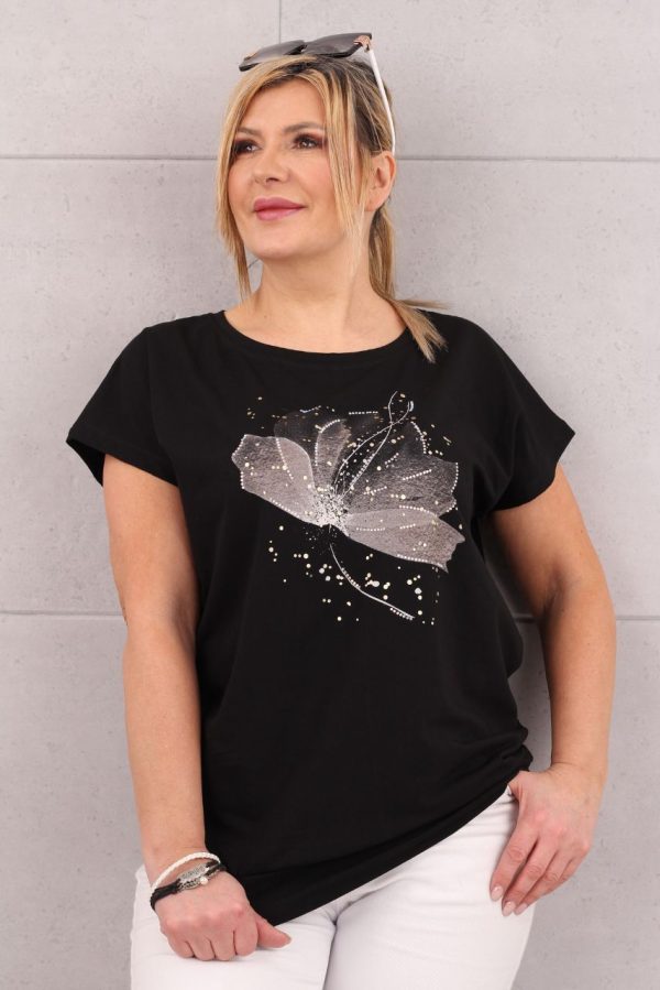 Bluzka oversize z nadrukiem kwiatowym czarna