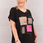 Luźna bluzka z twarzą czarna