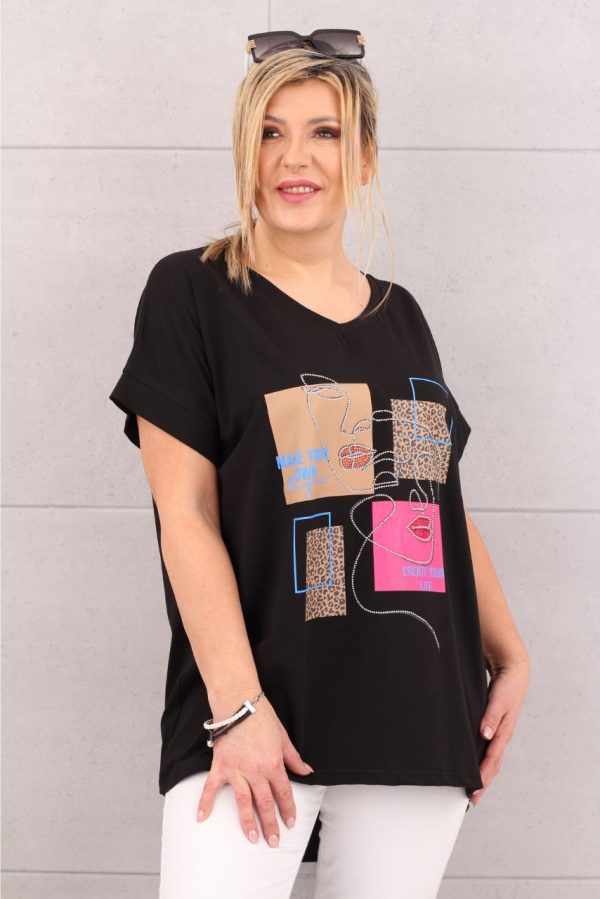 Luźna bluzka z twarzą czarna