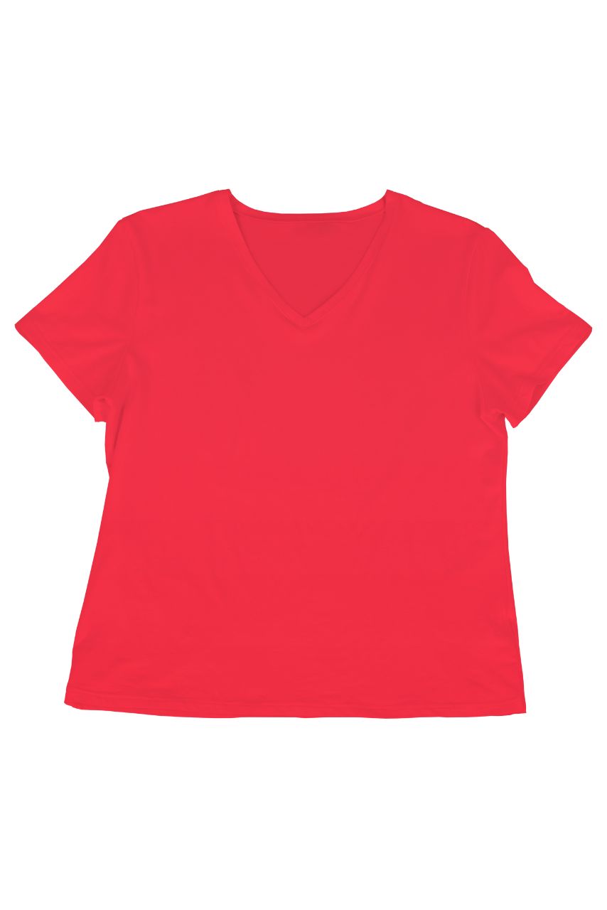 Czerwony t-shirt damski z dekoltem V