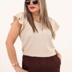 Elegancka bluzka z falbankami beżowa