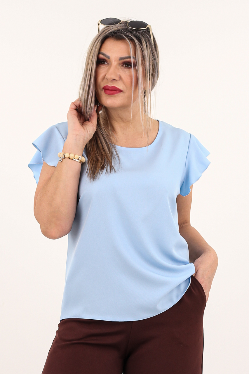 Elegancka bluzka z falbankami niebieska