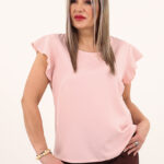 Elegancka bluzka z falbankami pudrowy róż