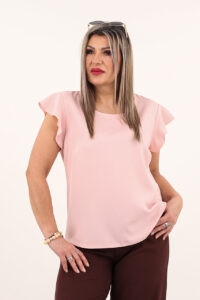 Elegancka bluzka z falbankami pudrowy róż