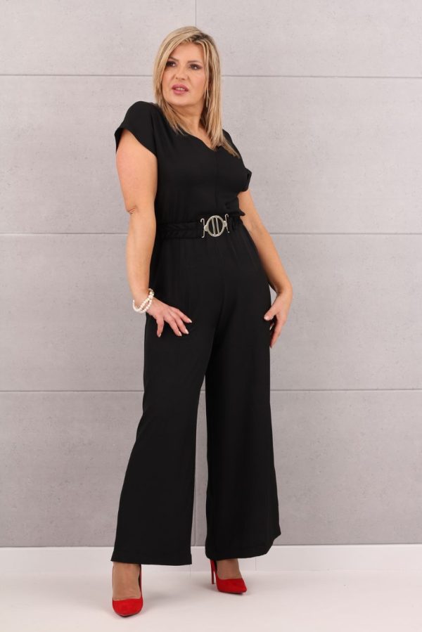 Elegancki kombinezon z szerokimi nogawkami czarny