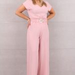 Elegancki kombinezon z szerokimi nogawkami pudrowy róż