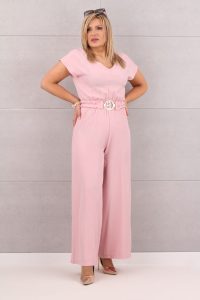 Elegancki kombinezon z szerokimi nogawkami pudrowy róż