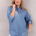 Koszula damska oversize ze zdobieniem jeans