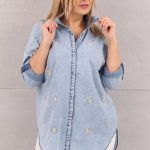 Luźna koszula w stokrotki jasny jeans