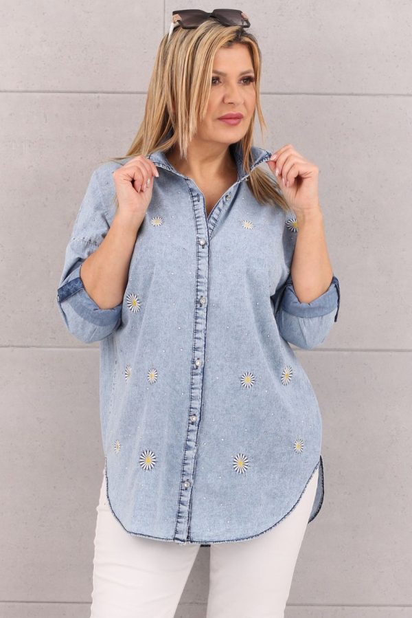 Luźna koszula w stokrotki jasny jeans