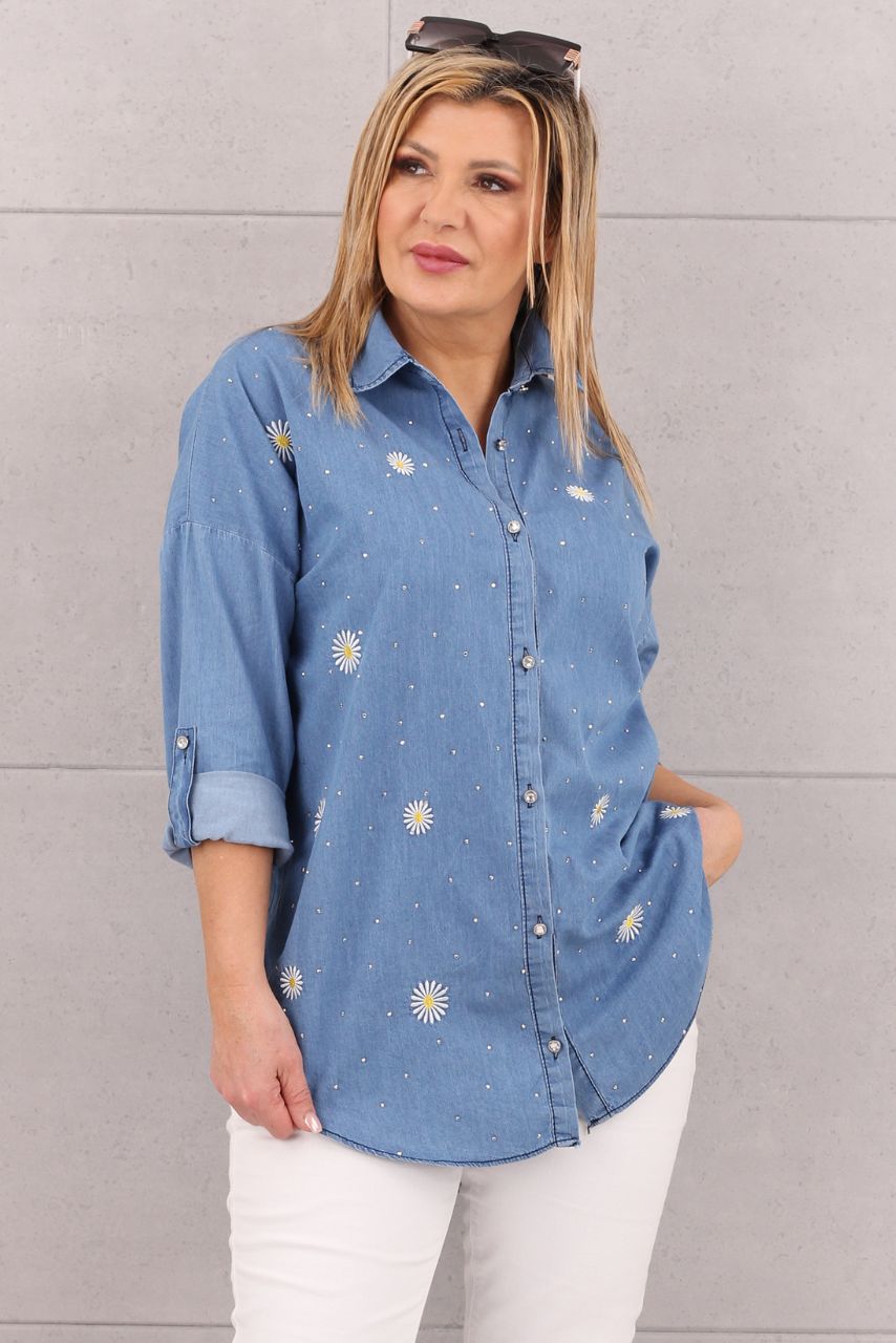 Luźna koszula w stokrotki jeans
