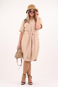 Luźna sukienka wiązana w talii beżowa